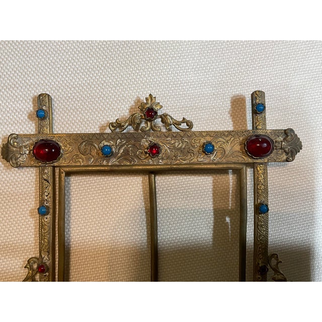 Antique Austro-Hungarian Style Jeweled Brass Picture Frame – Renaissance Revival For Sale - Image 10 of 12