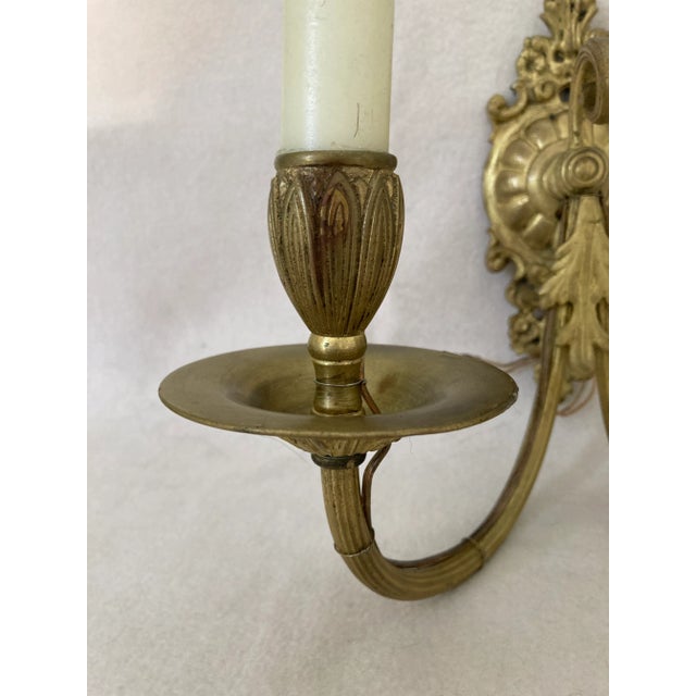 Early 20th Century Neoclassical French Empire Bronze 2 Arm Electrified Wax Candle Wall Sconces - a Pair For Sale - Image 4 of 13