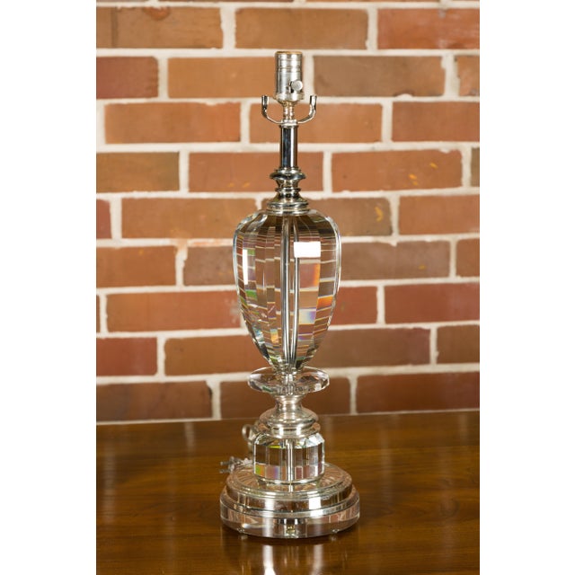 Mid 20th Century French Crystal Single-Light Table Lamps on Lucite Bases - Pair For Sale - Image 10 of 12