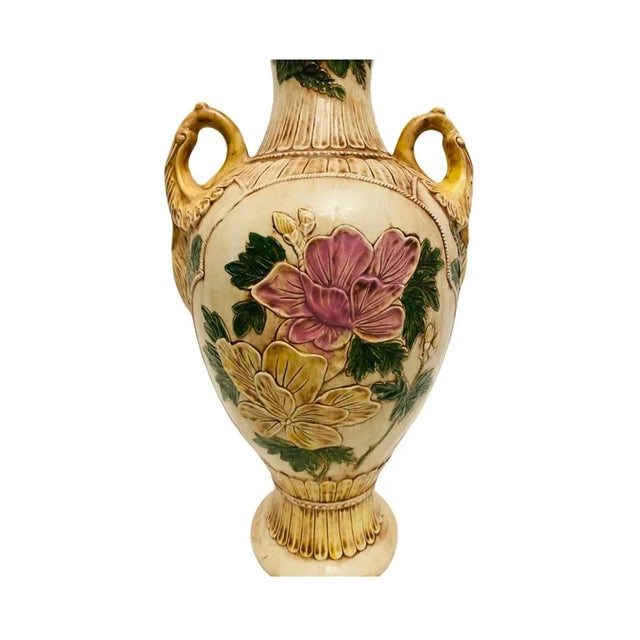 1970s Vintage 1979 Carlly Asian Hand Painted Floral Butterfly Vase For Sale - Image 5 of 8