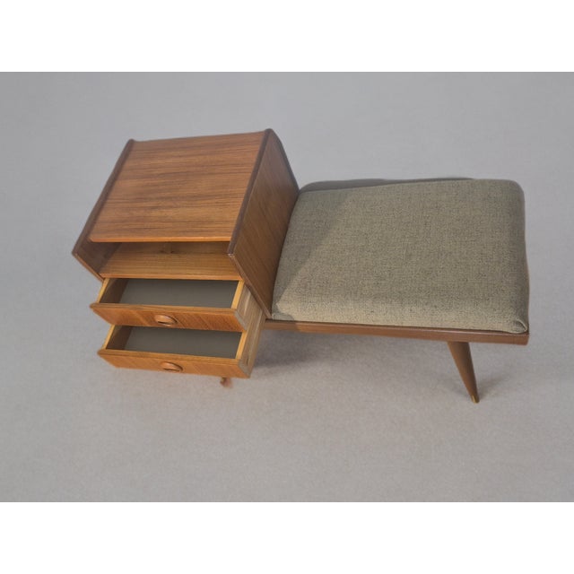 Wood Mid-Century Scandinavian Teak and Green Fabric Entryway Bench, 1960s For Sale - Image 7 of 13