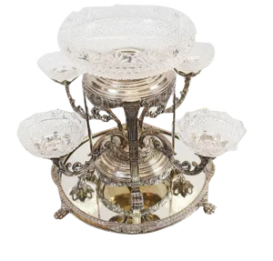 Sheffield Epergne Cut Glass Silver Plate Centrepiece
