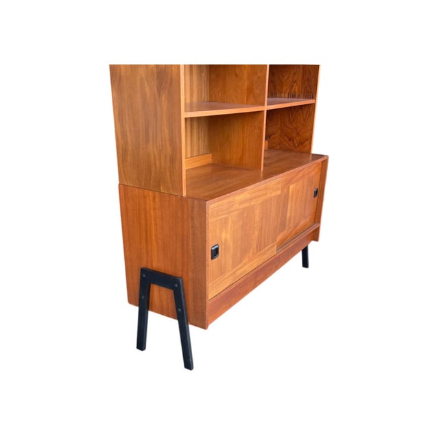Wood Restored 1960s Danish Modern Teak Bookcase – Sliding Doors & Open Display Shelves For Sale - Image 7 of 16