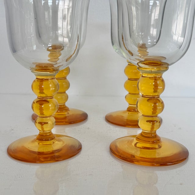 Mid-Century Modern Vintage Amber Yellow Stemmed Wine or Water Goblets, Set of 4 For Sale - Image 3 of 6