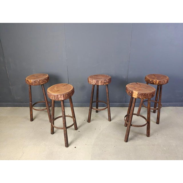 Vintage Tree Trunk Bar Stools, 1970s, Set of 5 For Sale - Image 12 of 13