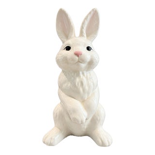 Vintage White Ceramic Bunny Rabbit Figurine With Pink Nose For Sale