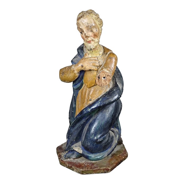 18th Century French Baroque Style Carved Polychrome Painted Wooden Statue of St. Joseph For Sale