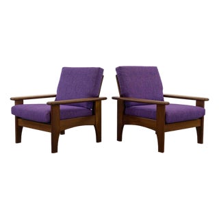 Scandinavian Easy Chairs in Teak with Purple Upholstery, 1960s, Set of 2 For Sale