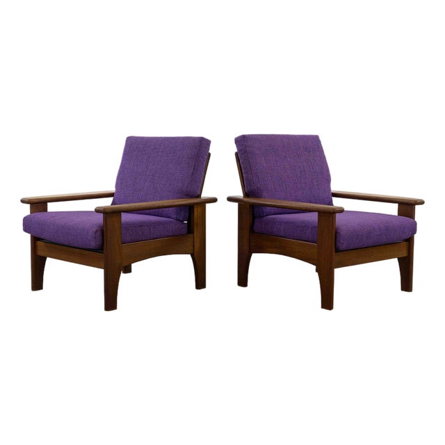 Scandinavian Easy Chairs in Teak with Purple Upholstery, 1960s, Set of 2 For Sale