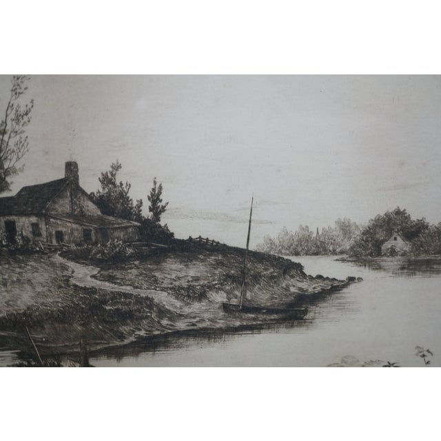 Antique George William Bohde Signed Farmhouse Riverscape Etching 30" For Sale - Image 13 of 13