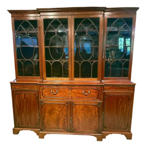 19th Century George III Mahogany Breakfront Bookcase Secretary