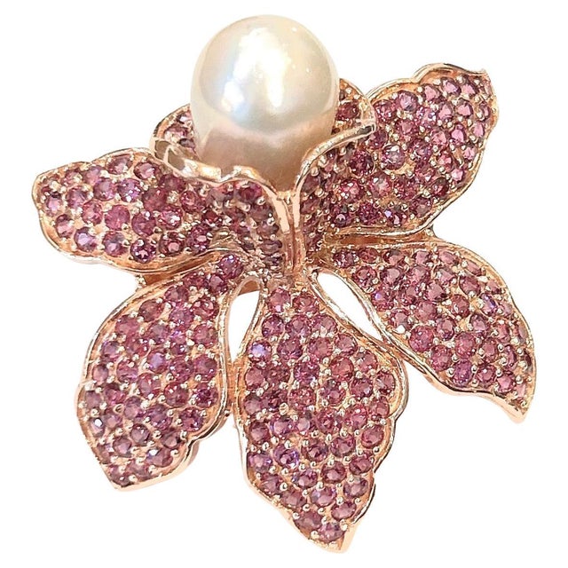 Bochic "Orient" Vintage Rodorite & Pearl Cocktail Ring Set In 18K Gold & Silver For Sale - Image 15 of 18