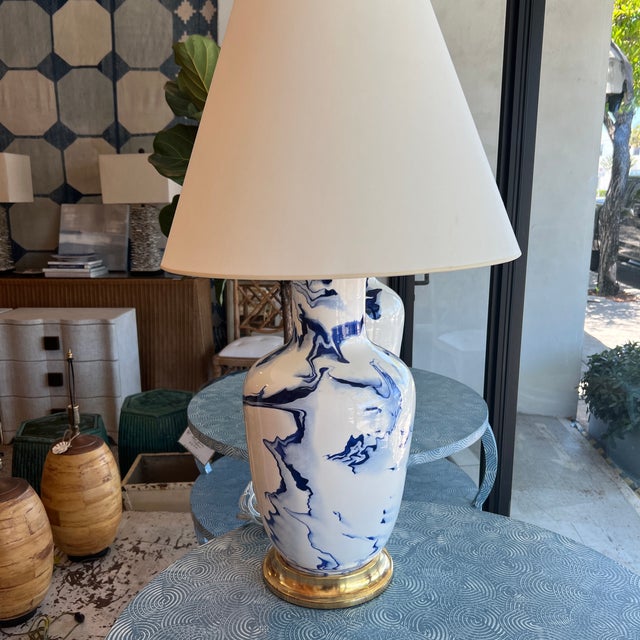 Pair of Christopher Spitzmiller Blue Marble Table Lamps For Sale - Image 12 of 12