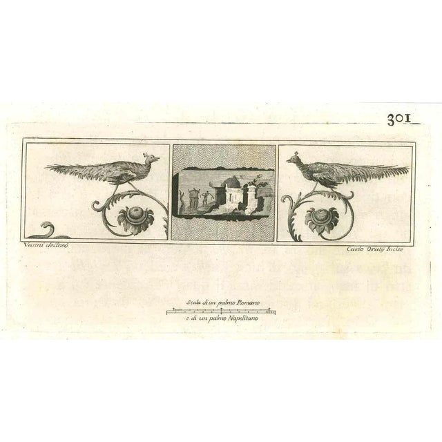 Ancient roman fresco, from the series "antiquities of herculaneum", is an original etching on paper realized by carlo...