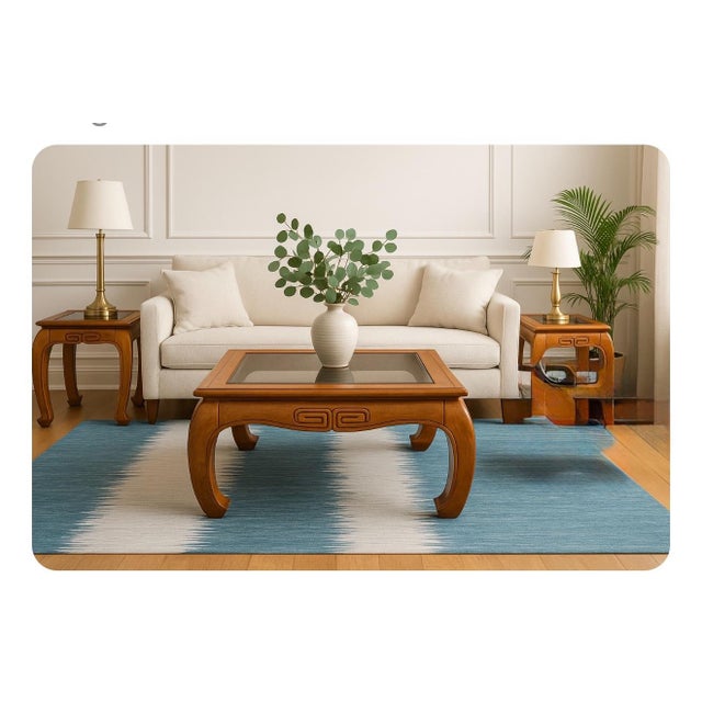 1970s 3-Piece Ming-Style Coffee & Side Table Set, 1970s Hollywood Regency Chinoiserie, Glass Tops, Sculptural Legs For Sale - Image 5 of 8