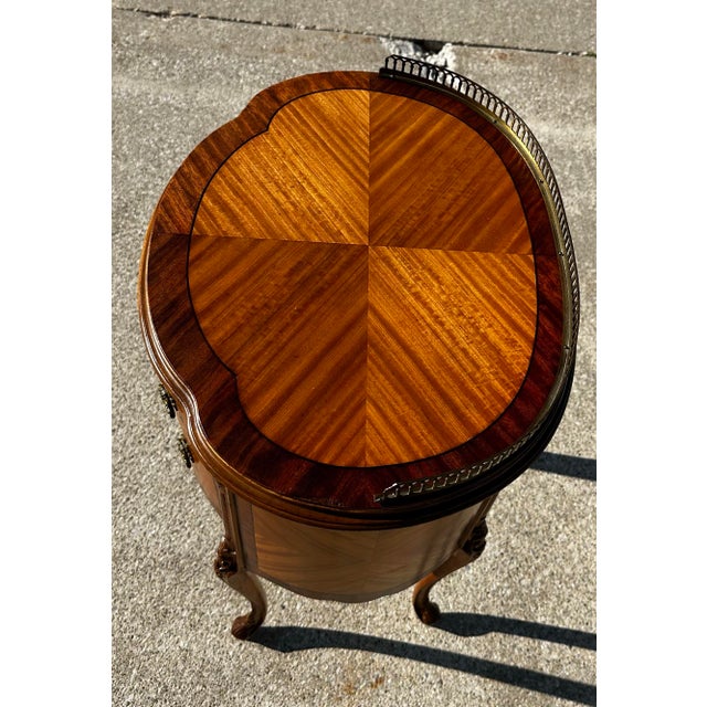 1940’s Louis XV Marquetry Drum Style Nightstand For Sale - Image 10 of 11