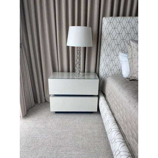 Clear Crystal, Graduated Balls, Lucite Base Table Lamps With Linen Shades - a Pair For Sale - Image 9 of 9