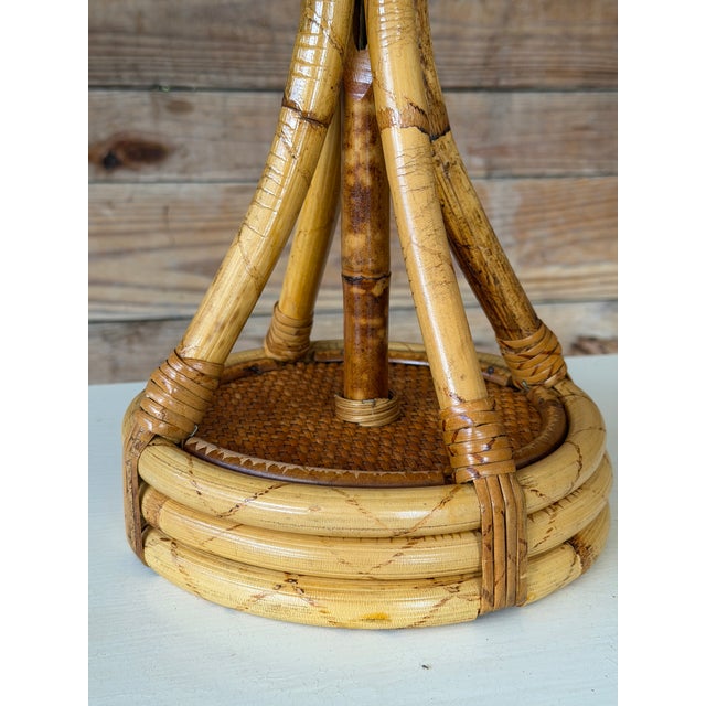 Brown Mid-20th Century French Boho Double Rattan Table Lamp Manner of Louis Sognot For Sale - Image 8 of 12