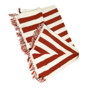 Vintage Handmade Crochet Burnt Orange & Cream Striped Throw Blanket