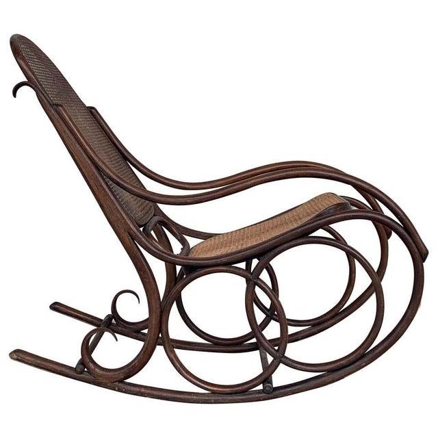 Midcentury Rattan Rocking Chair in the Thonet Style For Sale - Image 10 of 10