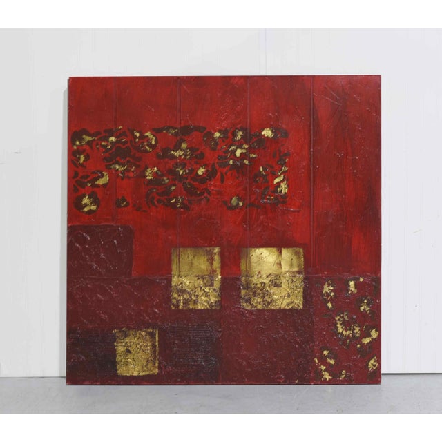 Contemporary Contemporary Abstract Geometric Oil Painting With Gold Leaf For Sale - Image 3 of 9