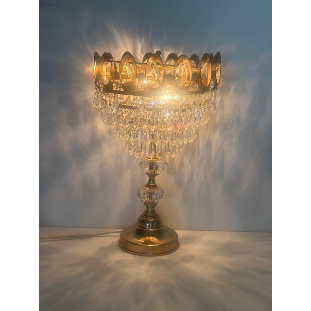 Brass, Metal and Lead Crystal Table Lamp, 1970s For Sale - Image 16 of 17