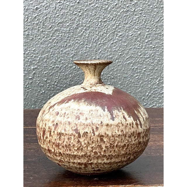 Late 20th Century Handcrafted Earth-Tone Ceramic Vase For Sale - Image 5 of 16