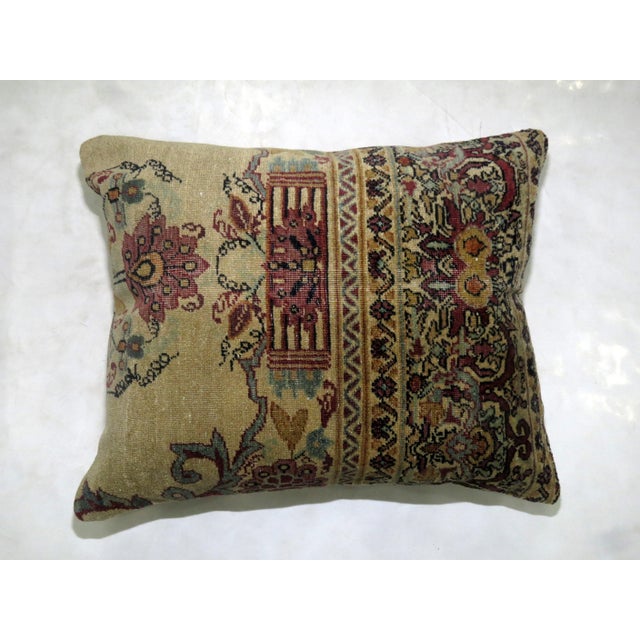 Rustic Zabihi Collection Rose and Khaki Persian Kerman Rug Pillows For Sale - Image 3 of 6