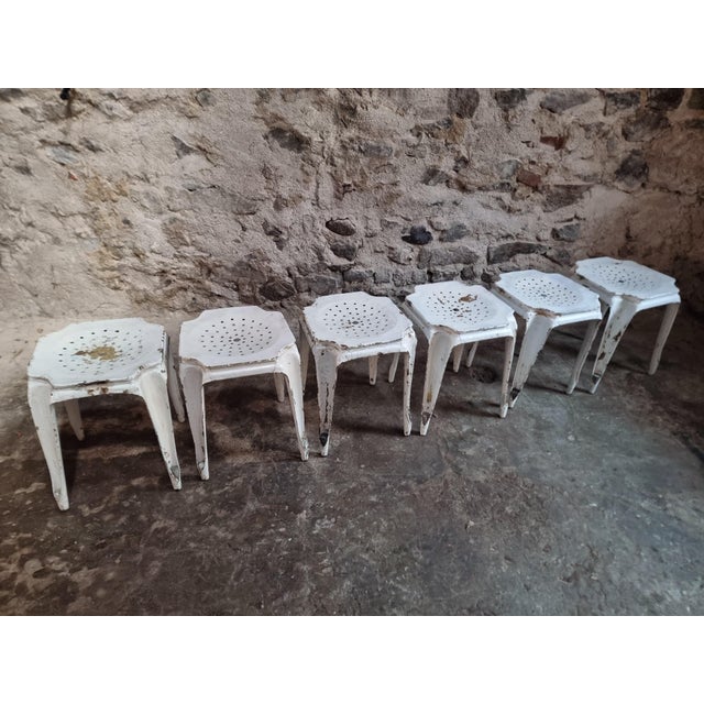 Industrial French Industrial Metal Stools by Multipl's, 1930s, Set of 6 For Sale - Image 3 of 15