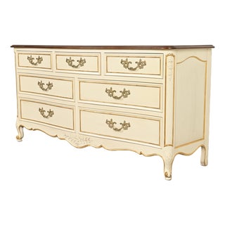 Kindel Furniture French Provincial Louis XV Cream Lacquered and Gold Gilt Dresser, 1970s For Sale