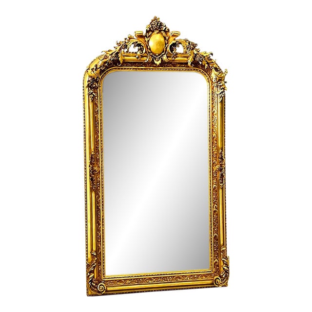 French Style Gold Floor Mirror – 5 Ft Tall Statement Mirror With Ornate Gold Leaf Frame For Sale