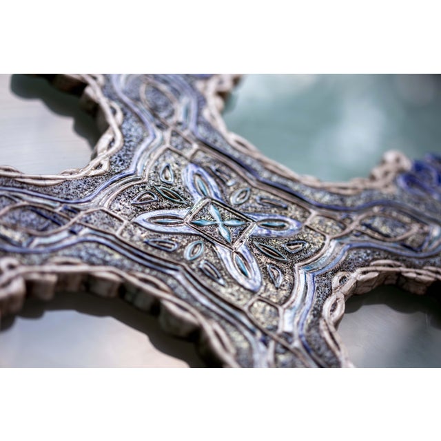 Raku Ceramic Wall Sculpture Intertwining Flowers and Geometries by Stefania Zoppellaro For Sale - Image 10 of 13