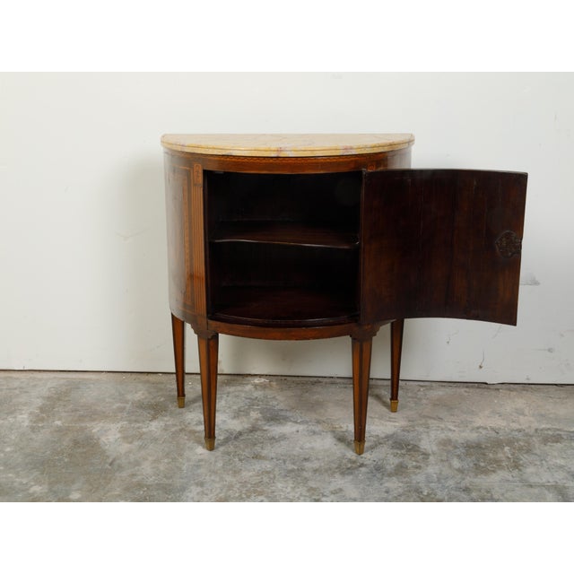 Italian Neoclassical 18th Century Walnut Demilune Cabinet with Marquetry Décor For Sale In Atlanta - Image 6 of 12