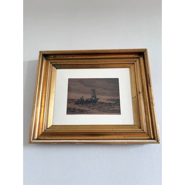 1900 - 1909 Antique Original Sailing Boat Etching, Signed Nautical Wall Art, 1900 For Sale - Image 5 of 12