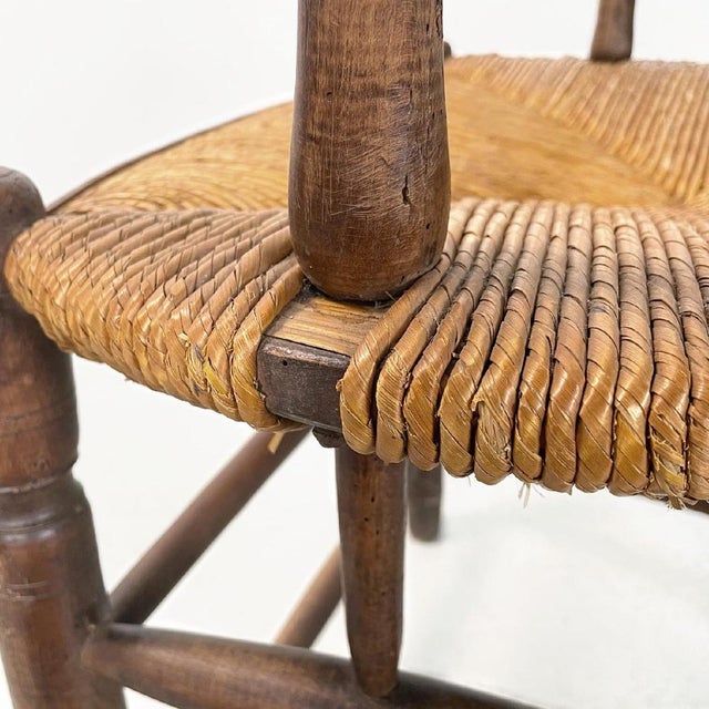 Brown French Wood Oak and Straw Chair with Armrests Decorations, 1890s For Sale - Image 8 of 18