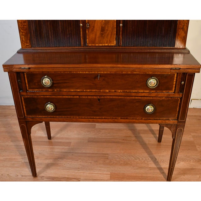 Wood 1930s Federal Style Mahogany Secretary Desk Hutch Display Cabinet Bookcase For Sale - Image 7 of 18