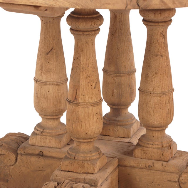 1940s French Round Solid Oak Table With Acanthus Motifs, C. 1940 For Sale - Image 5 of 7