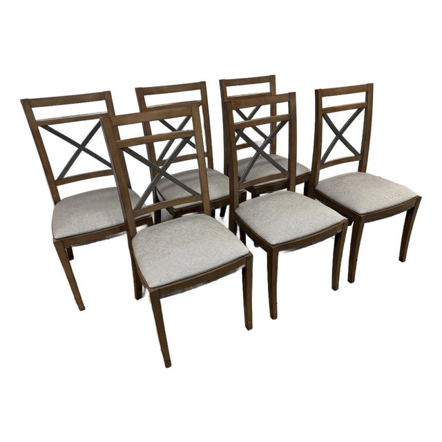 Rustic European Cross-Back Dining Chairs, Set of Six For Sale