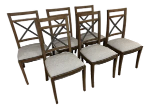 Rustic European Cross-Back Dining Chairs, Set of Six
