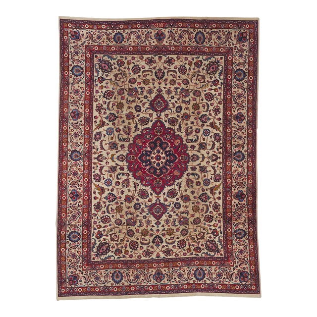 Signed Antique Persian Mashhad Rug, 08'00 X 11'02 For Sale