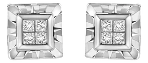.925 Sterling Silver 1/6 Cttw Invisible Set Princess-Cut Diamond Quad Composite Stud Earrings