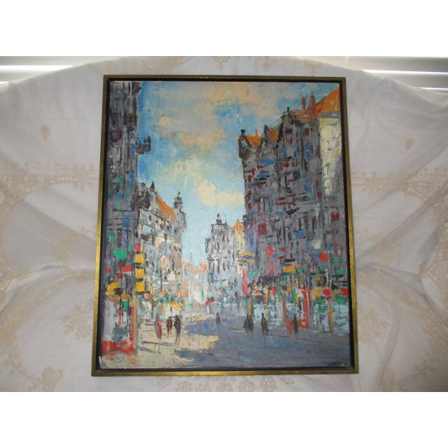 1969 "Paris City Scene" Modernist Cityscape Oil Painting on Canvas, Framed For Sale - Image 11 of 11