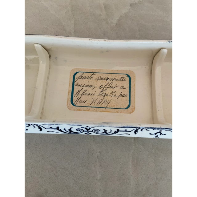 Antique Moustiers Porte Savonettes (Covered Soap Holder) in French Blue and White, Two Pieces For Sale - Image 10 of 12