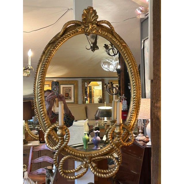 Italian Giltwood Oval Antique Mirror For Sale - Image 16 of 18