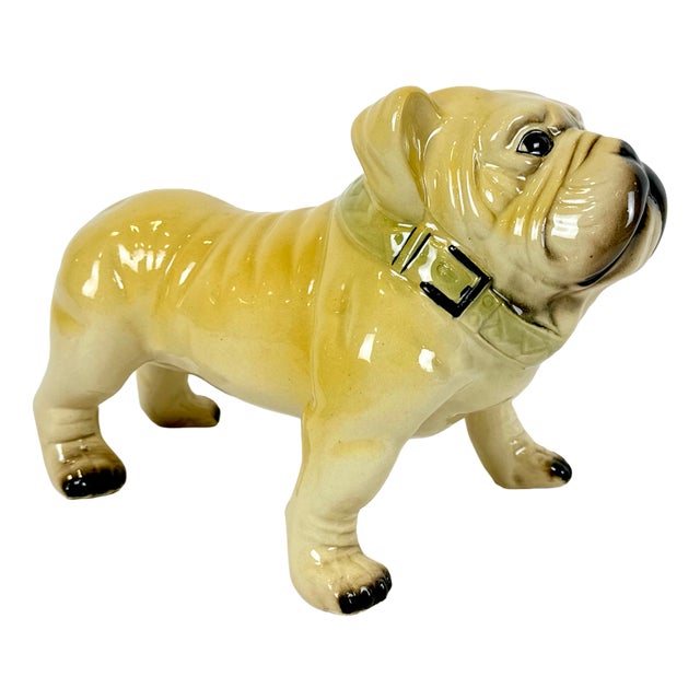 Large Vintage Bulldog Dog Figurine in Porcelain, 1960s For Sale