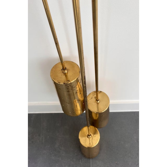 Brass Large 3 Light Mid Century Modern Brass Pendant With Perforated Cones For Sale - Image 8 of 12