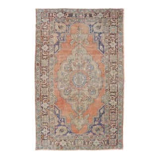 Vintage Turkish Oushak Rug With Soft Orange Field With Medallion For Sale