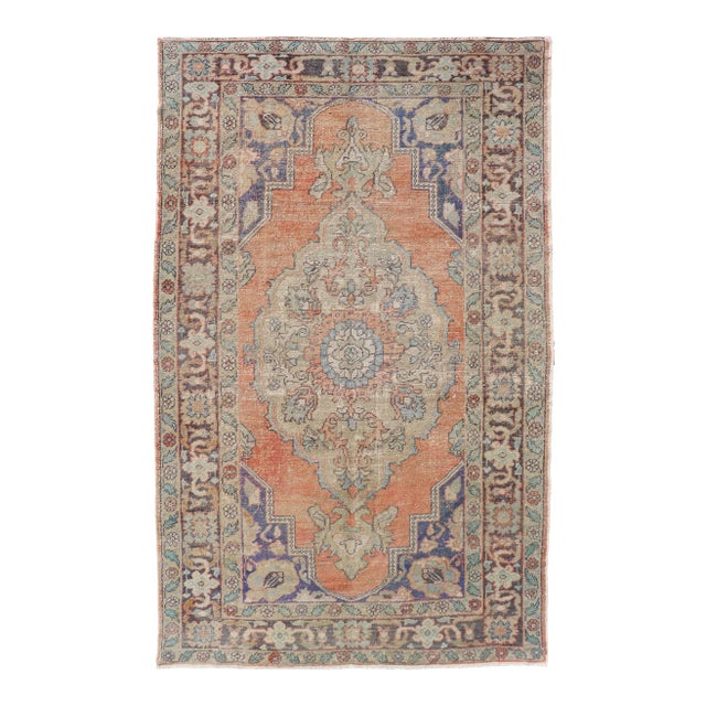 Vintage Turkish Oushak Rug With Soft Orange Field With Medallion For Sale