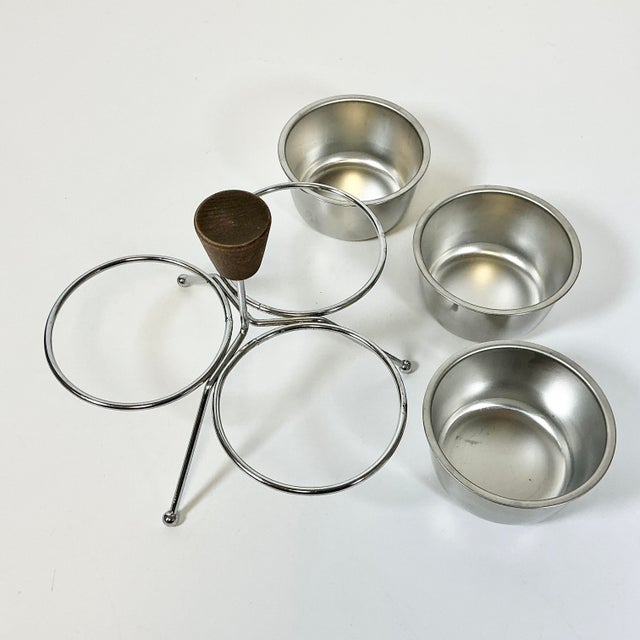 Silver Mid-Century Boho Chic Metal Condiment or Dressing Serving Dishes With Caddy, 3 Wells. For Sale - Image 8 of 8