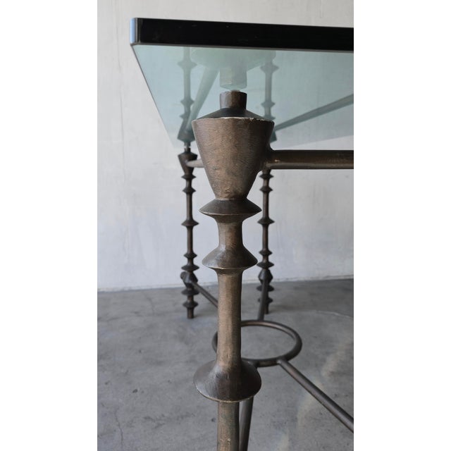 Giacometti Style Bronzed Finish and Glass Console Table For Sale - Image 10 of 11